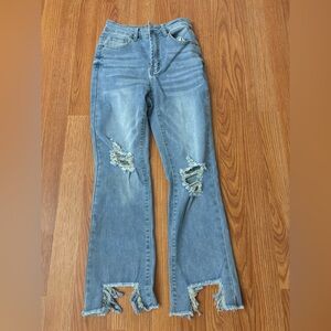 High waisted straight leg jeans
